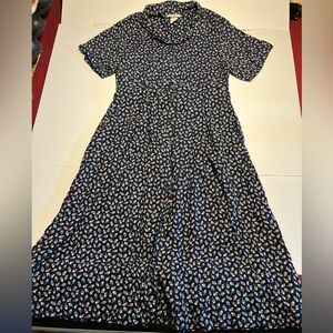Vintage L.L. Bean Women's Size L Blue Floral Shirt and Skirt Set Outfit 80s 90s